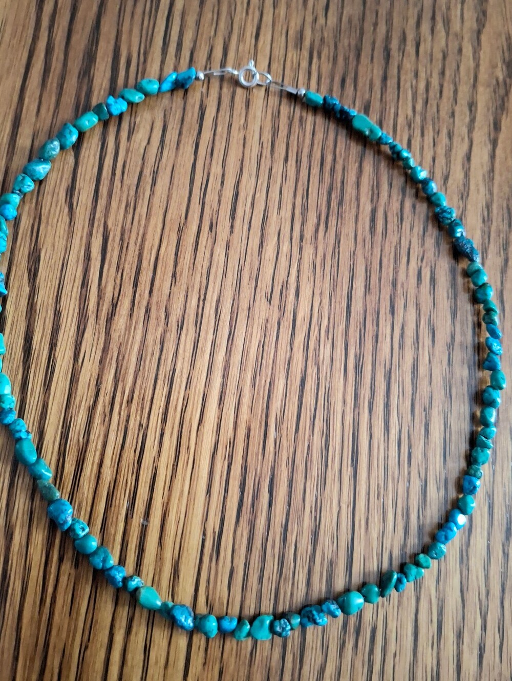 Turquoise Vintage Nugget Beaded Necklace Sterling Silver 16"